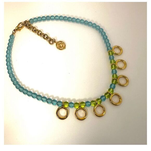 Givenchy blue and gold tone gripoix glass beaded necklace - Picture 2 of 8